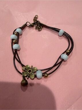 Target White Bead Multi-Strand Bracelet with Antique Gold Flower Charm